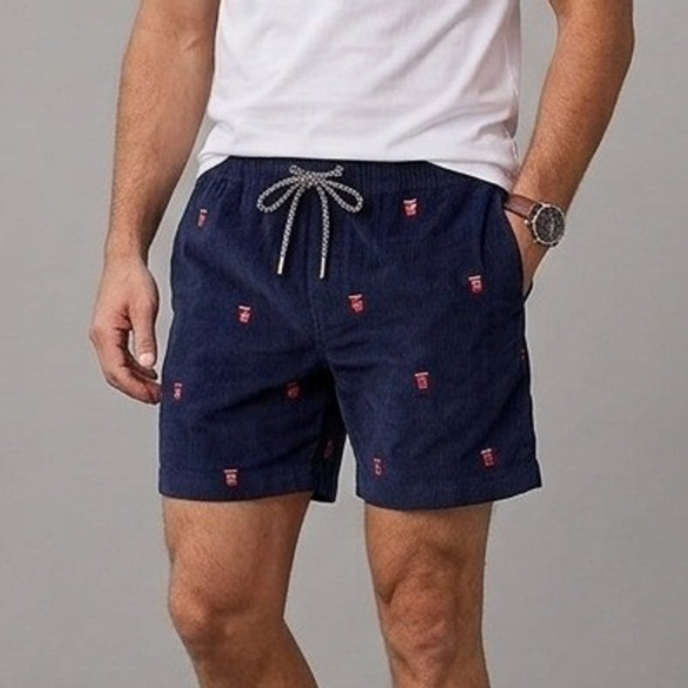 Party Pants Shorts Mens M Navy OG Cord Party Bevs Corduroy Embroidered P12437035